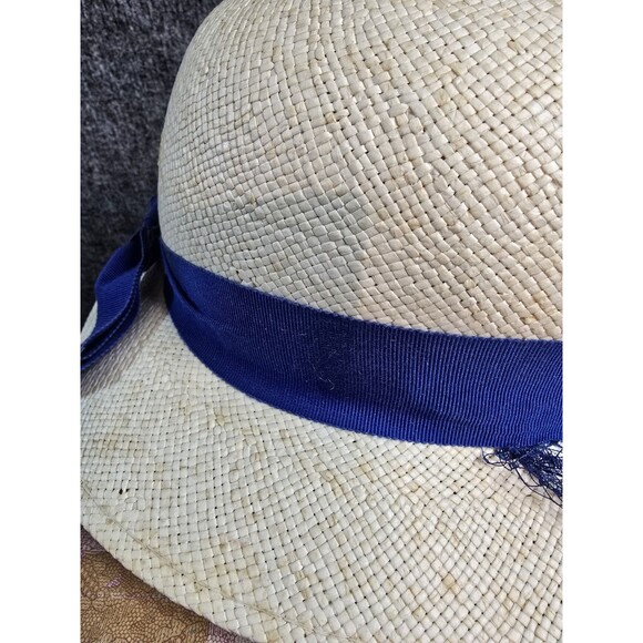 Career Collection Womens Vintage Hat Brimmed Beige Blue Ribbon w Original Box - Picture 3 of 11